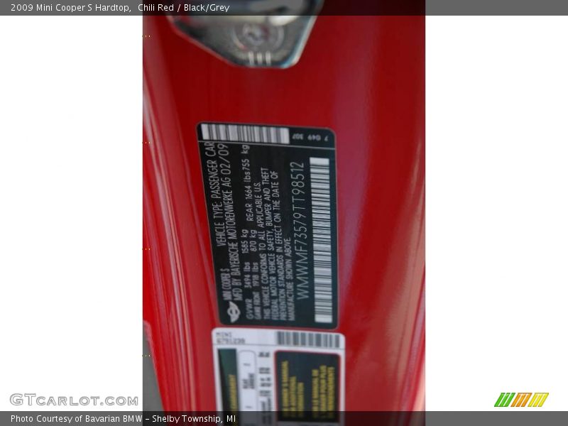 Chili Red / Black/Grey 2009 Mini Cooper S Hardtop