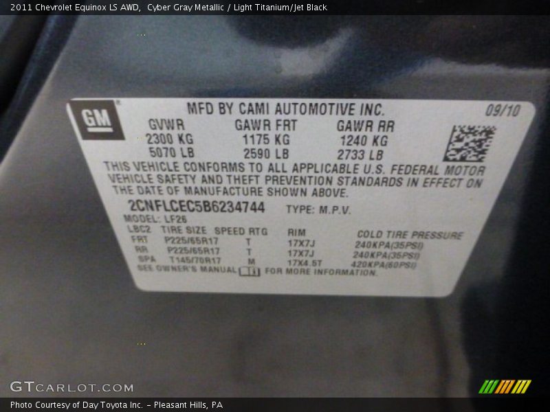 Cyber Gray Metallic / Light Titanium/Jet Black 2011 Chevrolet Equinox LS AWD