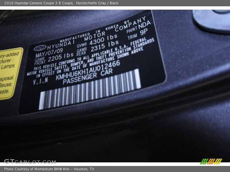 Nordschleife Gray / Black 2010 Hyundai Genesis Coupe 3.8 Coupe
