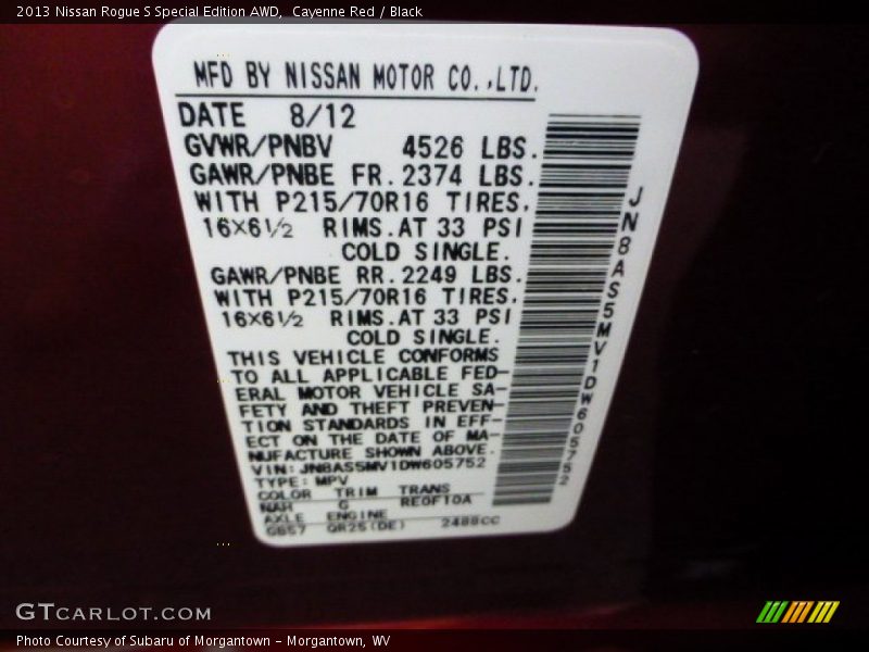 Cayenne Red / Black 2013 Nissan Rogue S Special Edition AWD