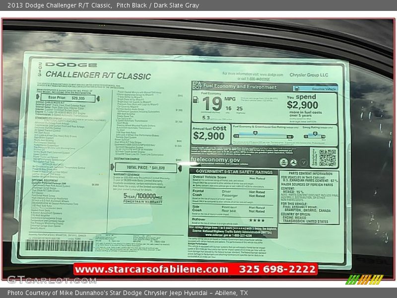 Pitch Black / Dark Slate Gray 2013 Dodge Challenger R/T Classic