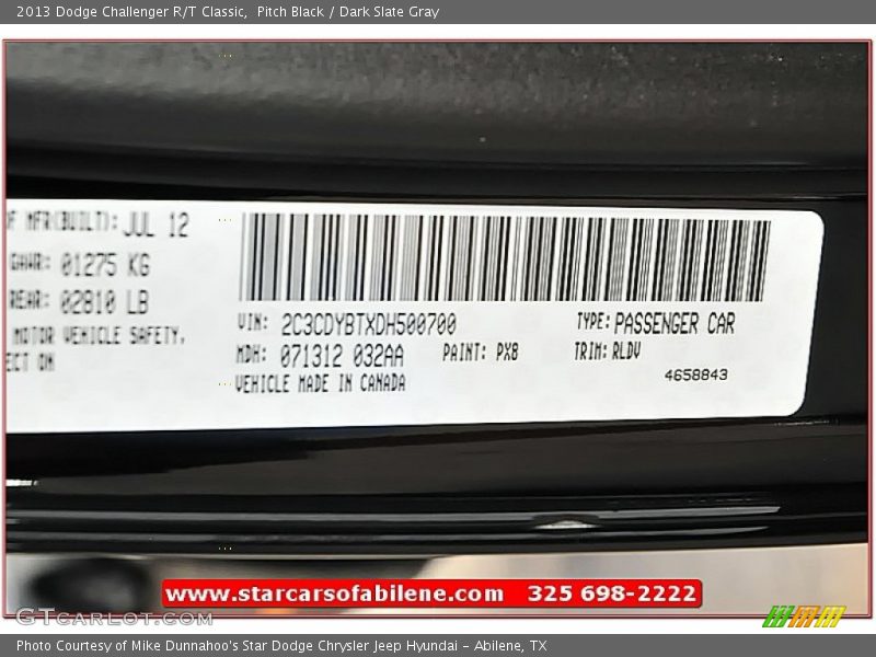 Pitch Black / Dark Slate Gray 2013 Dodge Challenger R/T Classic
