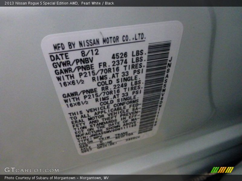 Pearl White / Black 2013 Nissan Rogue S Special Edition AWD