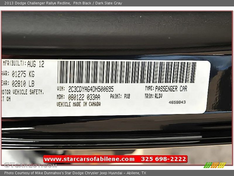 Pitch Black / Dark Slate Gray 2013 Dodge Challenger Rallye Redline