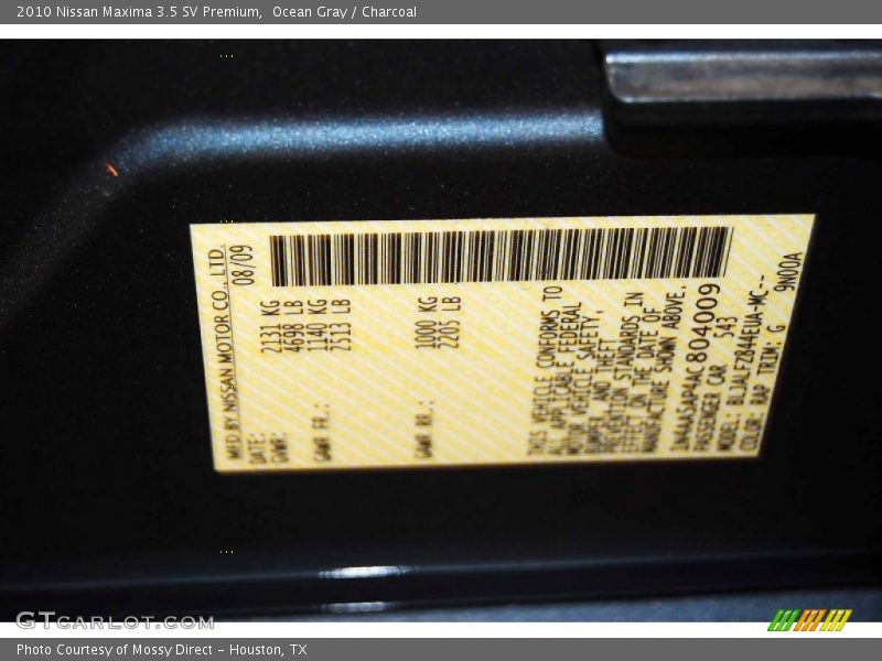 Ocean Gray / Charcoal 2010 Nissan Maxima 3.5 SV Premium