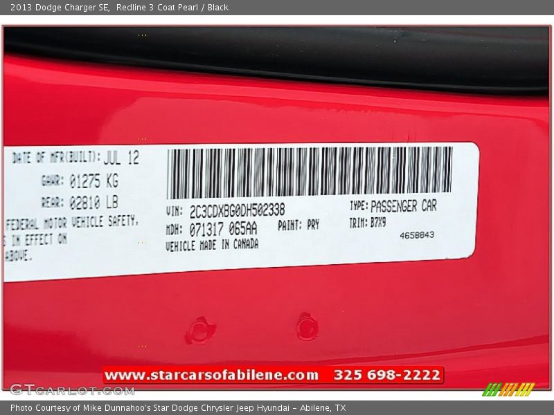 Redline 3 Coat Pearl / Black 2013 Dodge Charger SE