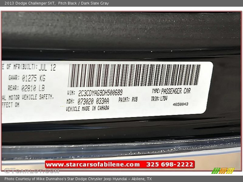 Pitch Black / Dark Slate Gray 2013 Dodge Challenger SXT