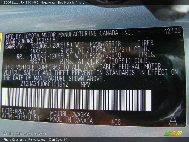Breakwater Blue Metallic / Ivory 2006 Lexus RX 330 AWD