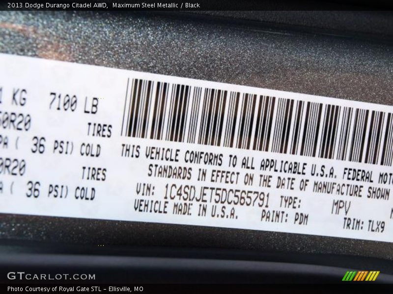 Maximum Steel Metallic / Black 2013 Dodge Durango Citadel AWD