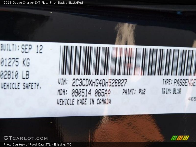 Pitch Black / Black/Red 2013 Dodge Charger SXT Plus