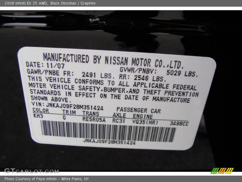 Black Obsidian / Graphite 2008 Infiniti EX 35 AWD