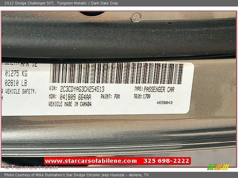 Tungsten Metallic / Dark Slate Gray 2012 Dodge Challenger SXT