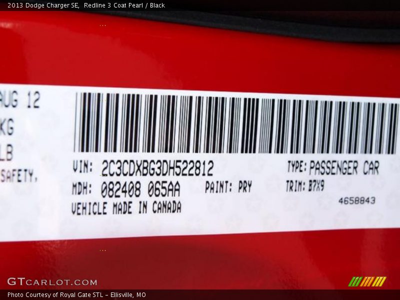 Redline 3 Coat Pearl / Black 2013 Dodge Charger SE