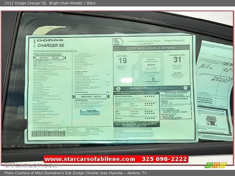 Bright Silver Metallic / Black 2012 Dodge Charger SE