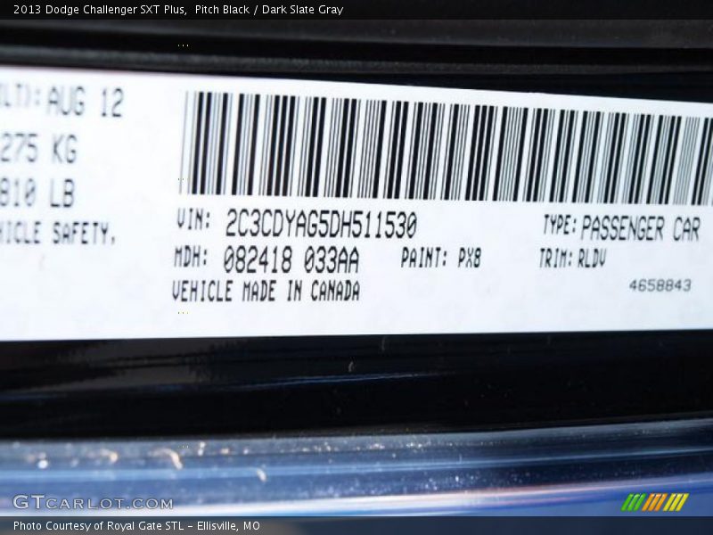 Pitch Black / Dark Slate Gray 2013 Dodge Challenger SXT Plus