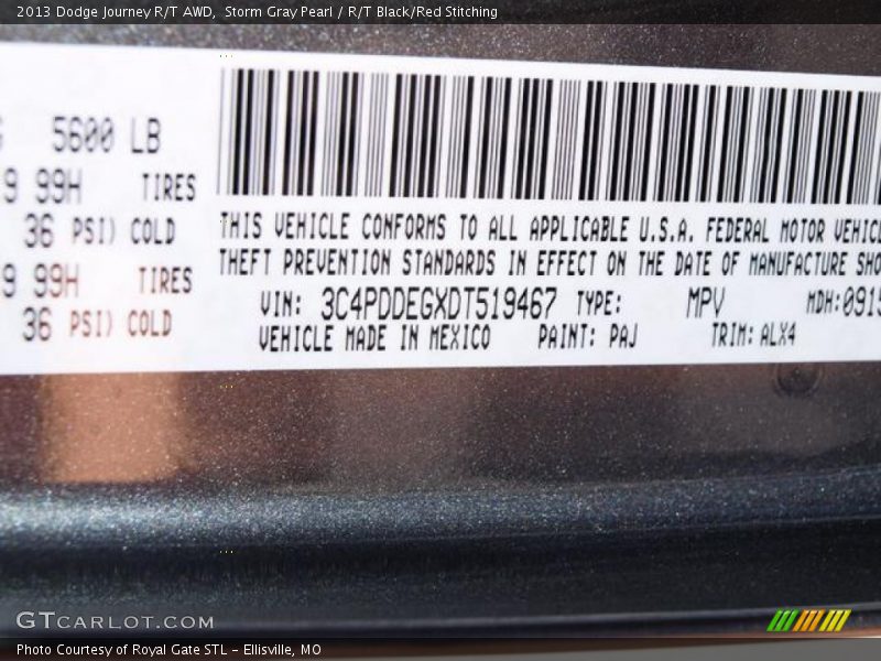 2013 Journey R/T AWD Storm Gray Pearl Color Code PAJ
