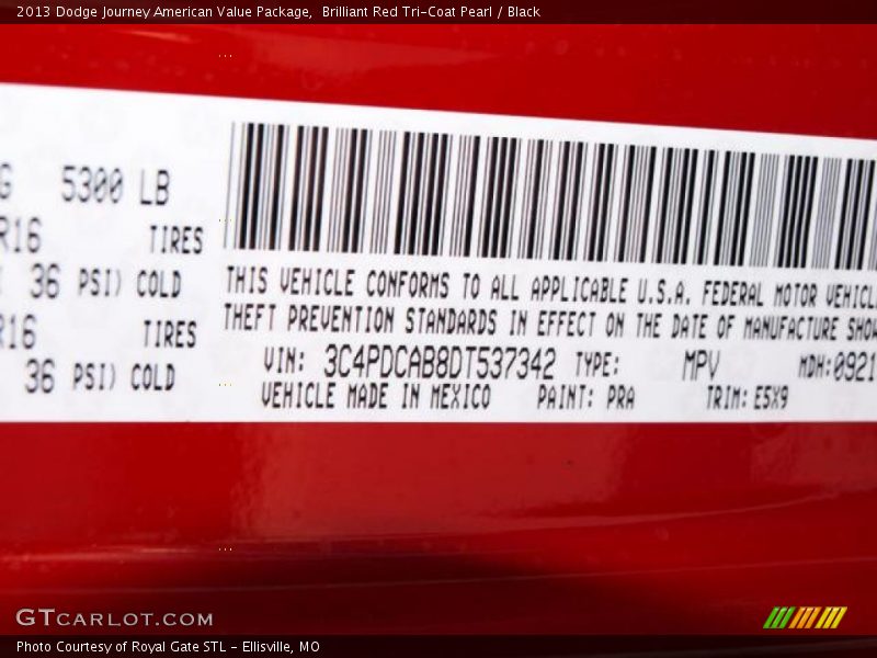 Brilliant Red Tri-Coat Pearl / Black 2013 Dodge Journey American Value Package