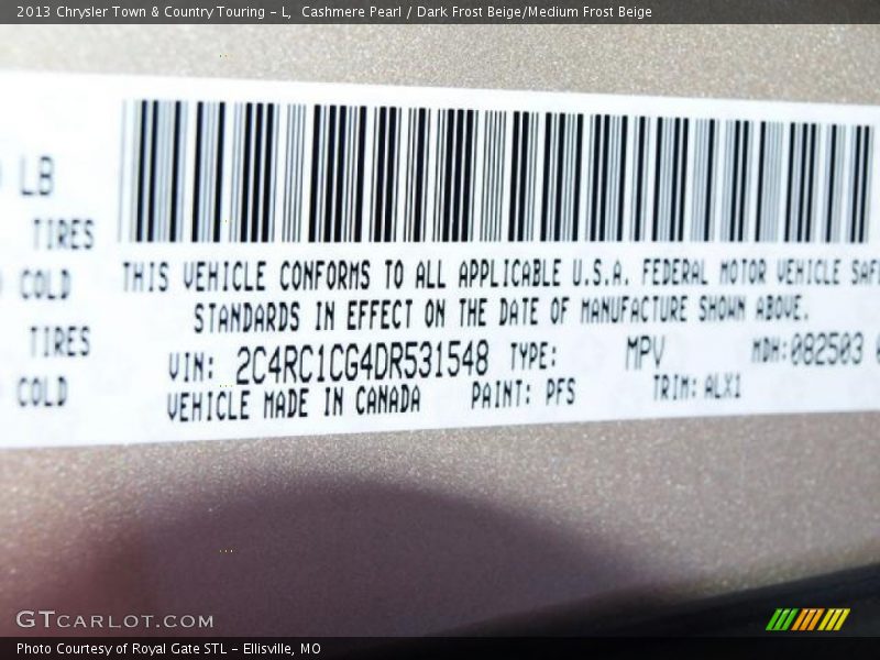 2013 Town & Country Touring - L Cashmere Pearl Color Code PFS