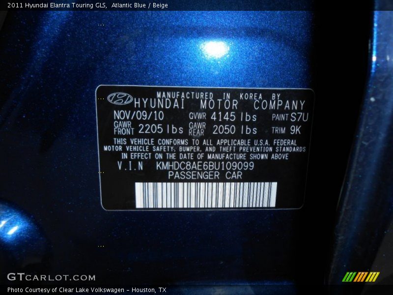 2011 Elantra Touring GLS Atlantic Blue Color Code S7U