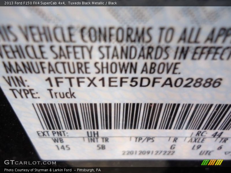 2013 F150 FX4 SuperCab 4x4 Tuxedo Black Metallic Color Code UH