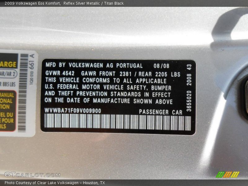 Reflex Silver Metallic / Titan Black 2009 Volkswagen Eos Komfort