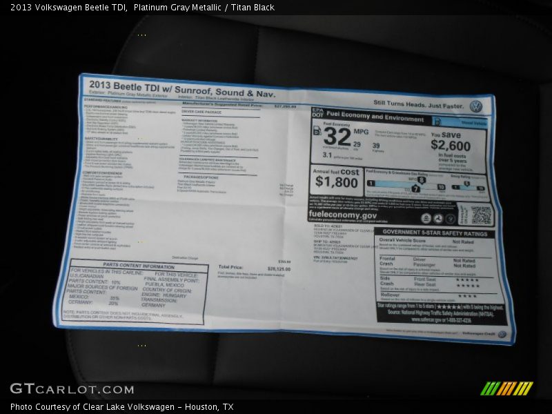 Platinum Gray Metallic / Titan Black 2013 Volkswagen Beetle TDI