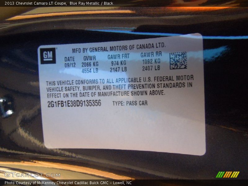 Blue Ray Metallic / Black 2013 Chevrolet Camaro LT Coupe