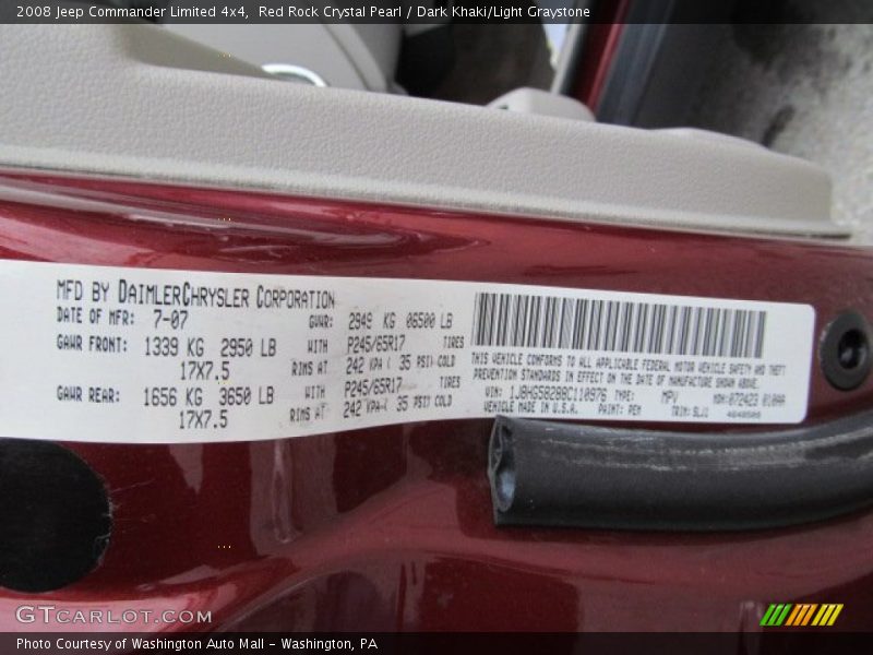 Red Rock Crystal Pearl / Dark Khaki/Light Graystone 2008 Jeep Commander Limited 4x4