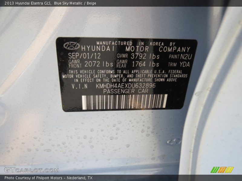 Blue Sky Metallic / Beige 2013 Hyundai Elantra GLS