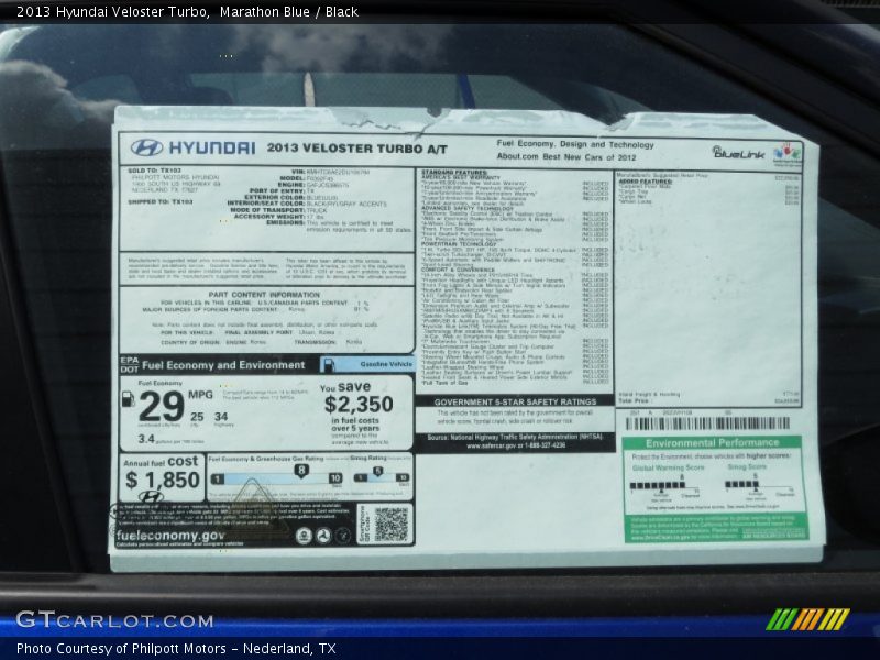  2013 Veloster Turbo Window Sticker