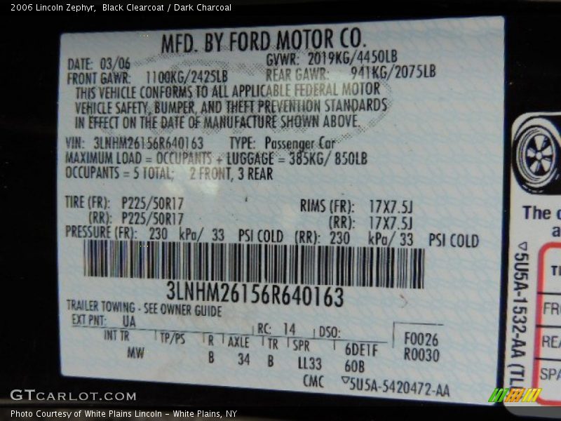 Black Clearcoat / Dark Charcoal 2006 Lincoln Zephyr