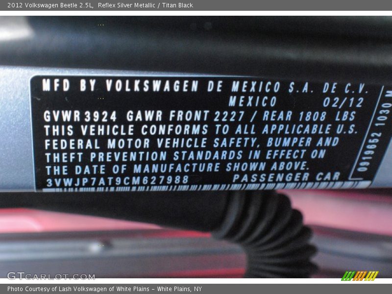 Reflex Silver Metallic / Titan Black 2012 Volkswagen Beetle 2.5L