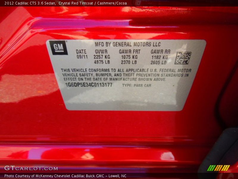 Crystal Red Tintcoat / Cashmere/Cocoa 2012 Cadillac CTS 3.6 Sedan