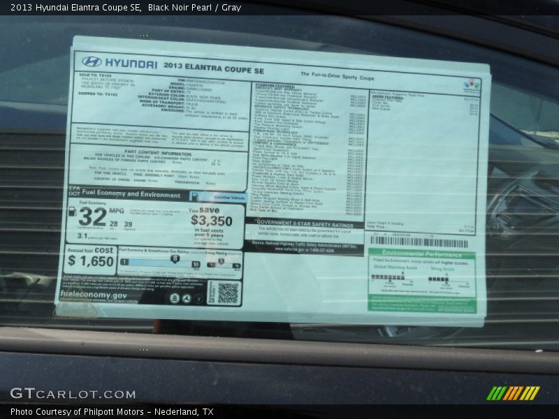  2013 Elantra Coupe SE Window Sticker