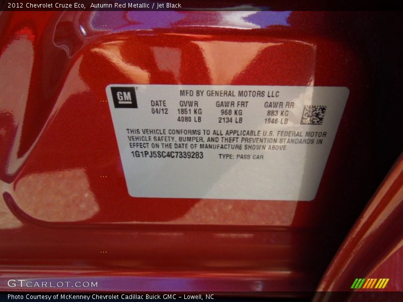 Autumn Red Metallic / Jet Black 2012 Chevrolet Cruze Eco