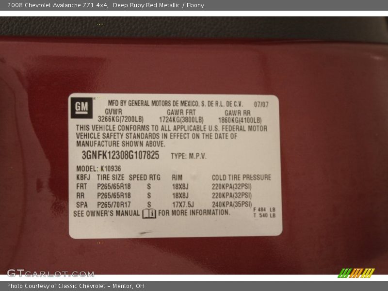 Deep Ruby Red Metallic / Ebony 2008 Chevrolet Avalanche Z71 4x4