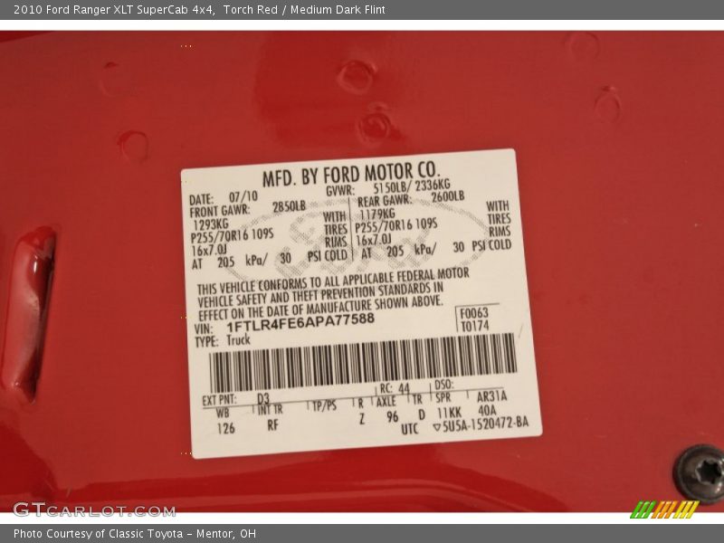 Torch Red / Medium Dark Flint 2010 Ford Ranger XLT SuperCab 4x4