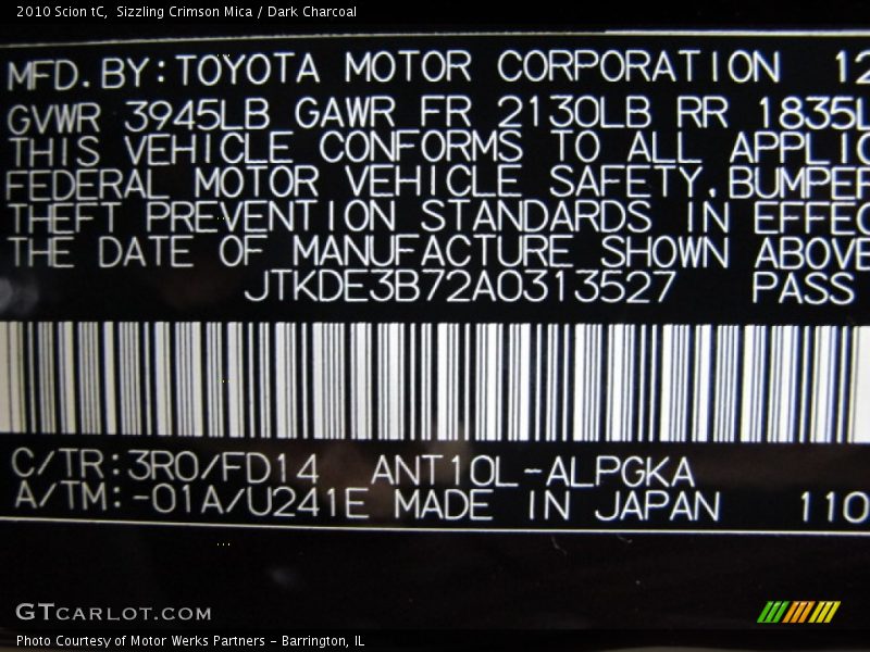 Sizzling Crimson Mica / Dark Charcoal 2010 Scion tC