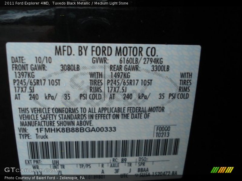 Tuxedo Black Metallic / Medium Light Stone 2011 Ford Explorer 4WD