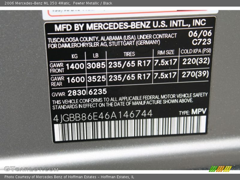 Pewter Metallic / Black 2006 Mercedes-Benz ML 350 4Matic