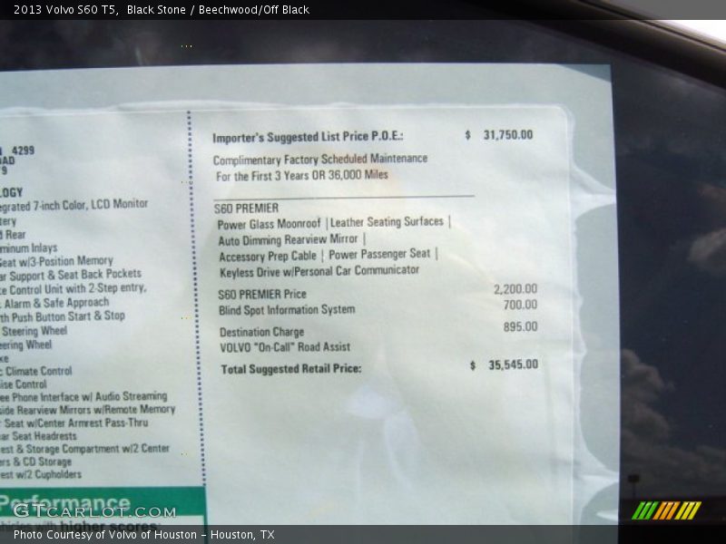 2013 S60 T5 Window Sticker