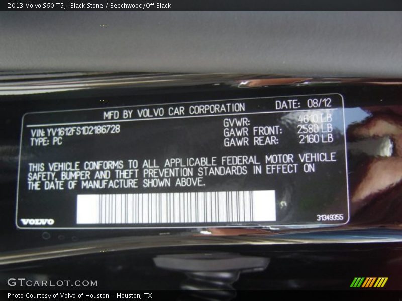 Info Tag of 2013 S60 T5