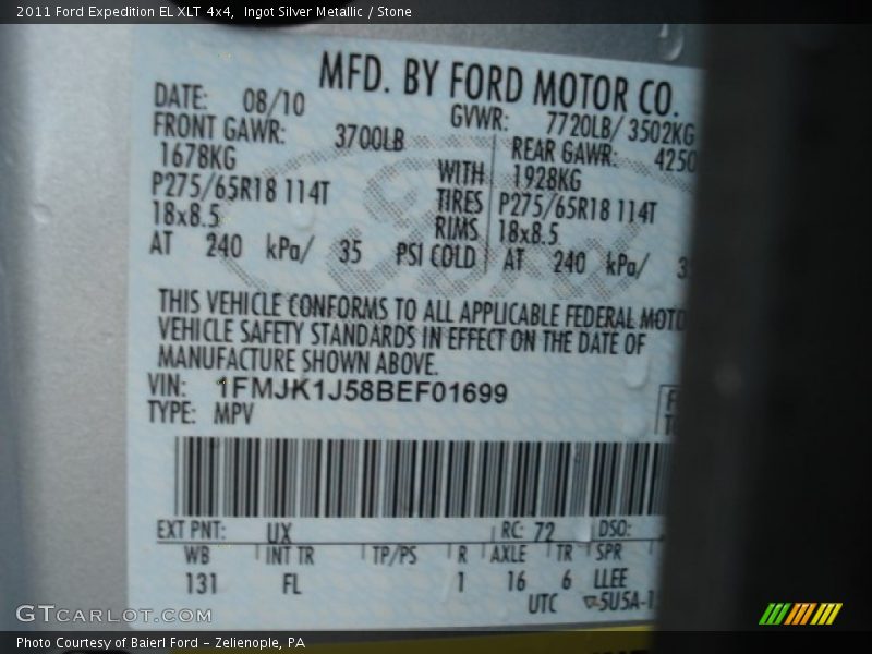 Ingot Silver Metallic / Stone 2011 Ford Expedition EL XLT 4x4