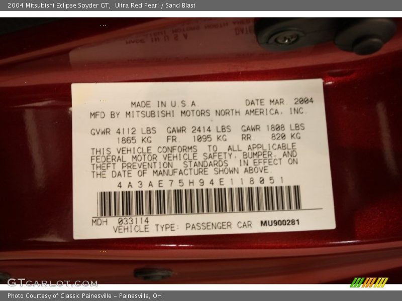 Ultra Red Pearl / Sand Blast 2004 Mitsubishi Eclipse Spyder GT