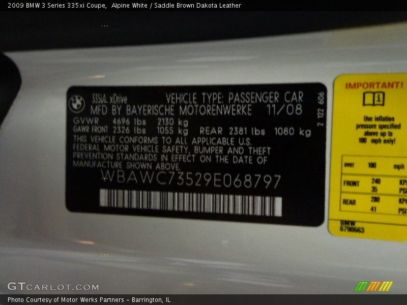 Alpine White / Saddle Brown Dakota Leather 2009 BMW 3 Series 335xi Coupe