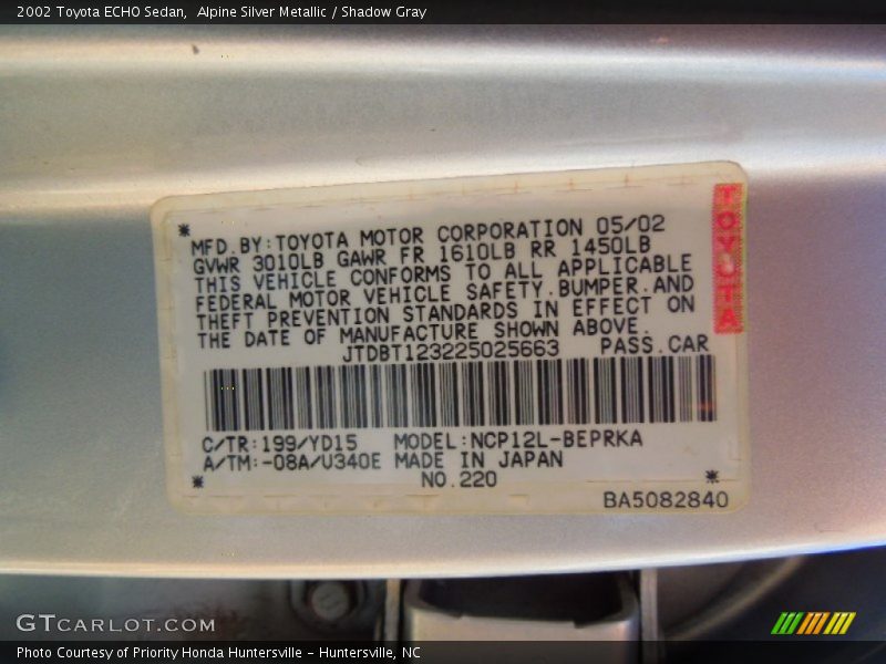 Alpine Silver Metallic / Shadow Gray 2002 Toyota ECHO Sedan