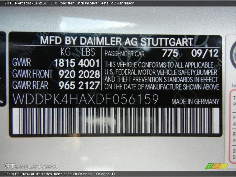 775 - 2013 Mercedes-Benz SLK 250 Roadster