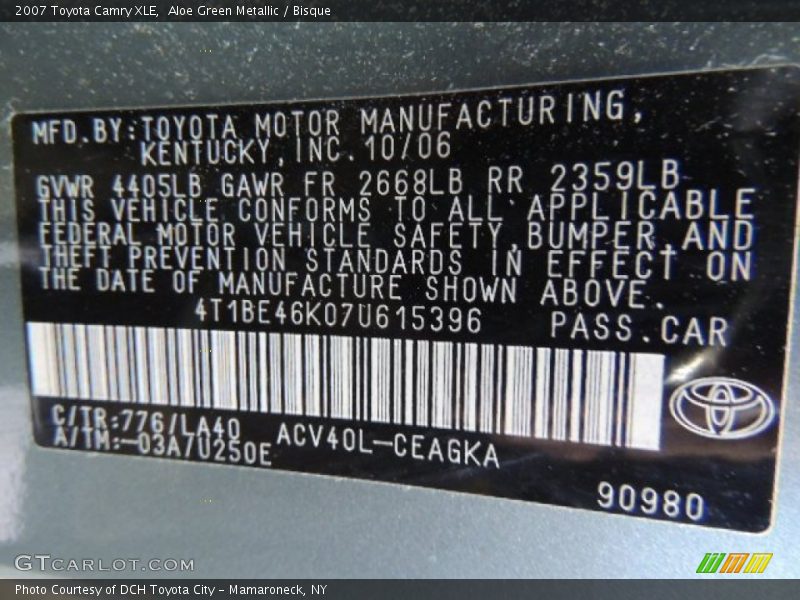 Aloe Green Metallic / Bisque 2007 Toyota Camry XLE