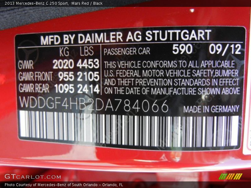Mars Red / Black 2013 Mercedes-Benz C 250 Sport