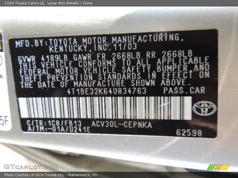 Lunar Mist Metallic / Stone 2004 Toyota Camry LE